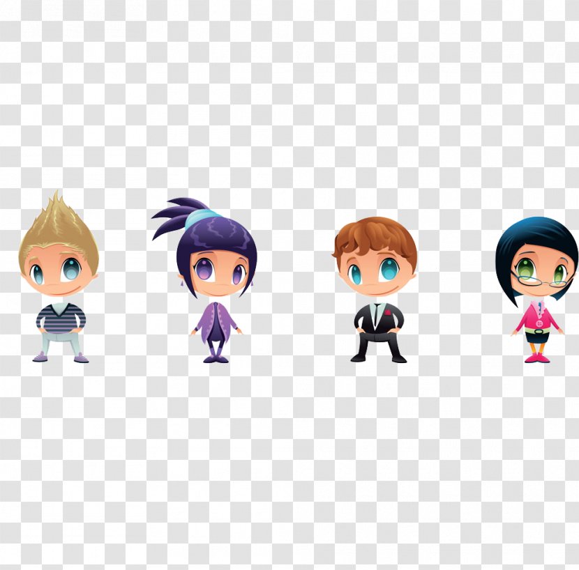 Cartoon Character Illustration - Four Different Eye Color Boys And Girls Transparent PNG