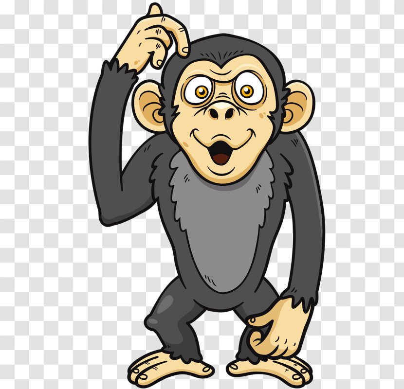 Cartoon Ape Monkey Illustration - Common Chimpanzee - Pierced Ear Scratching Cheek Transparent PNG