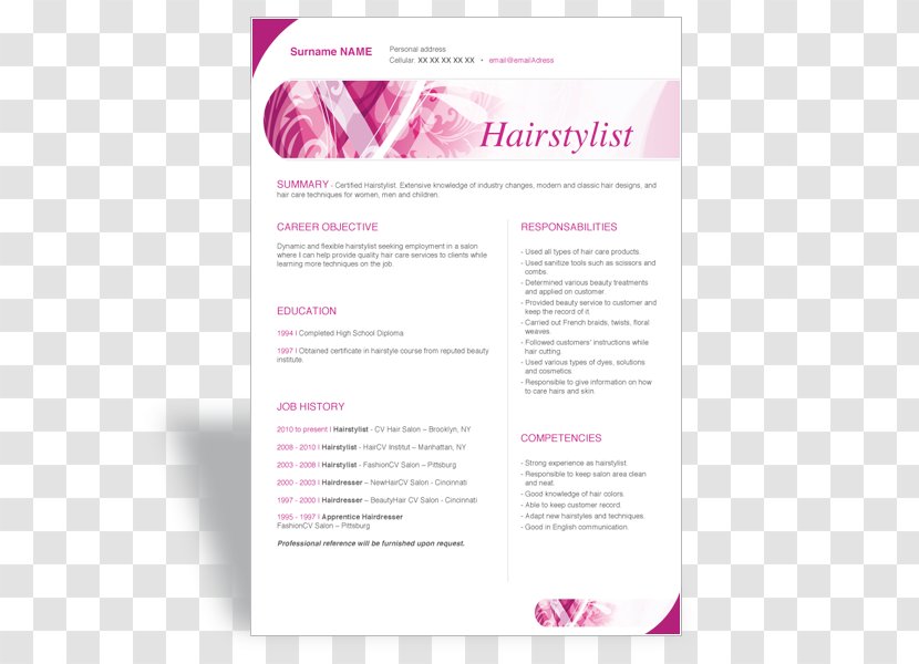 Résumé Cosmetologist Curriculum Vitae Template Wardrobe Stylist - Job - Resume Cover Transparent PNG