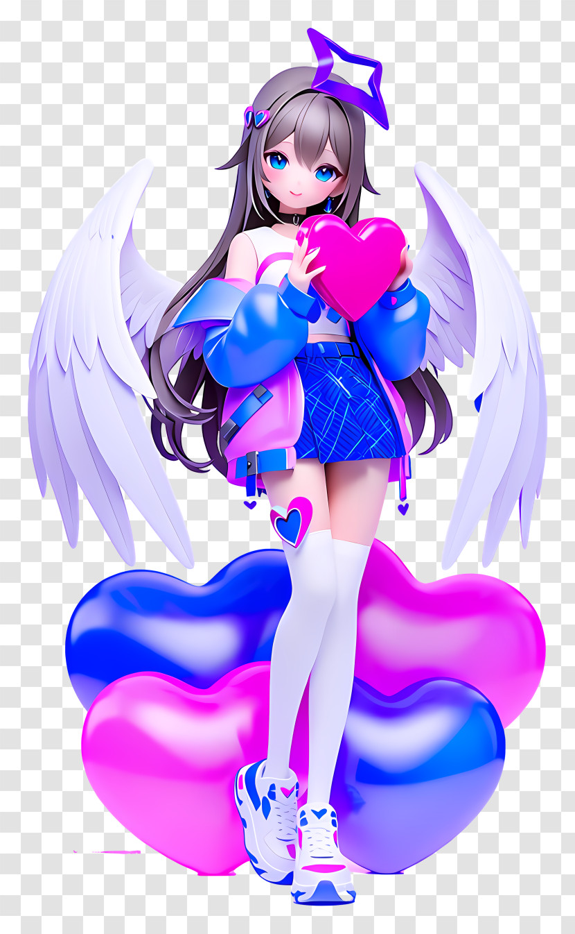 Angel Anime Girl With Hearts Transparent PNG
