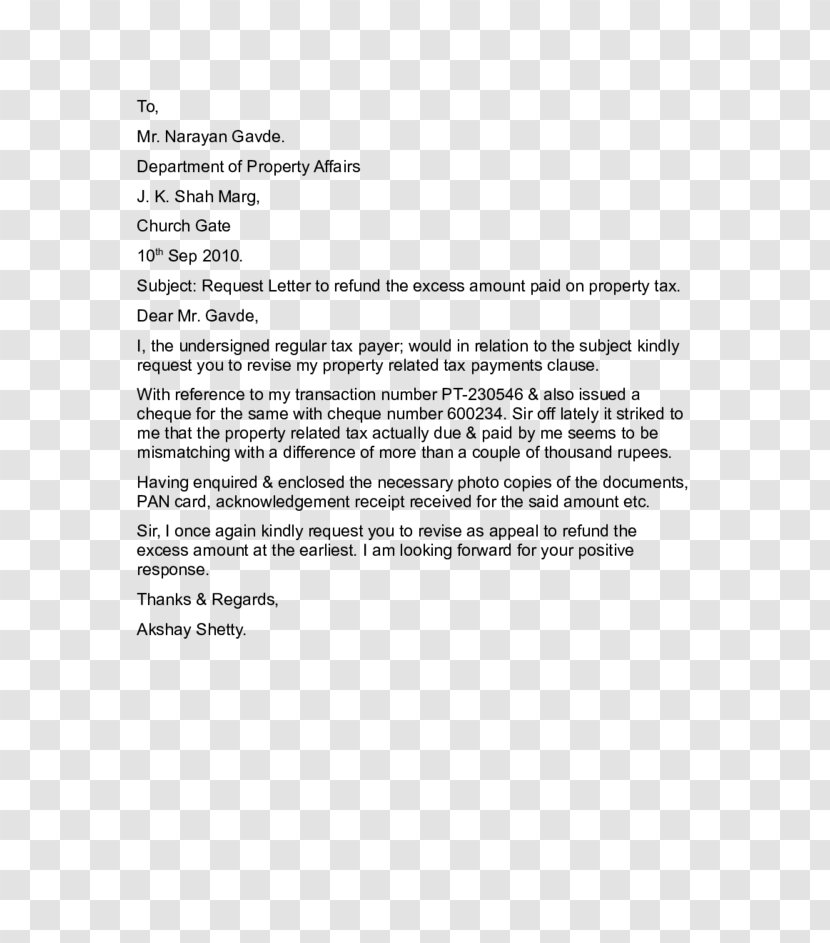 Form Letter Tax Refund Template - Area - Text Transparent PNG
