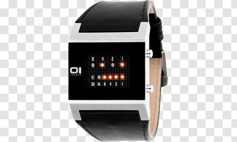 Binary Clock Watch Dial Quartz - Black Leather Strap Transparent PNG