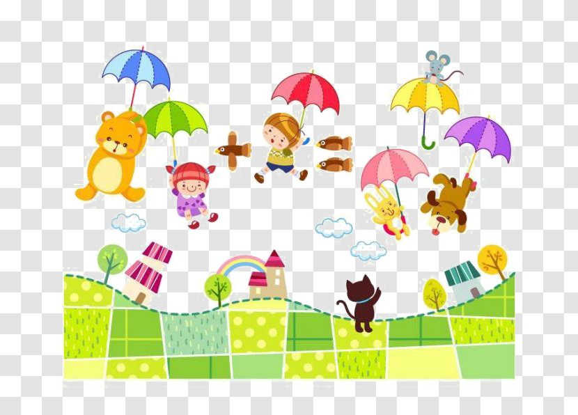 Cartoon Child Umbrella - Flower - Colored Parachute Element Transparent PNG