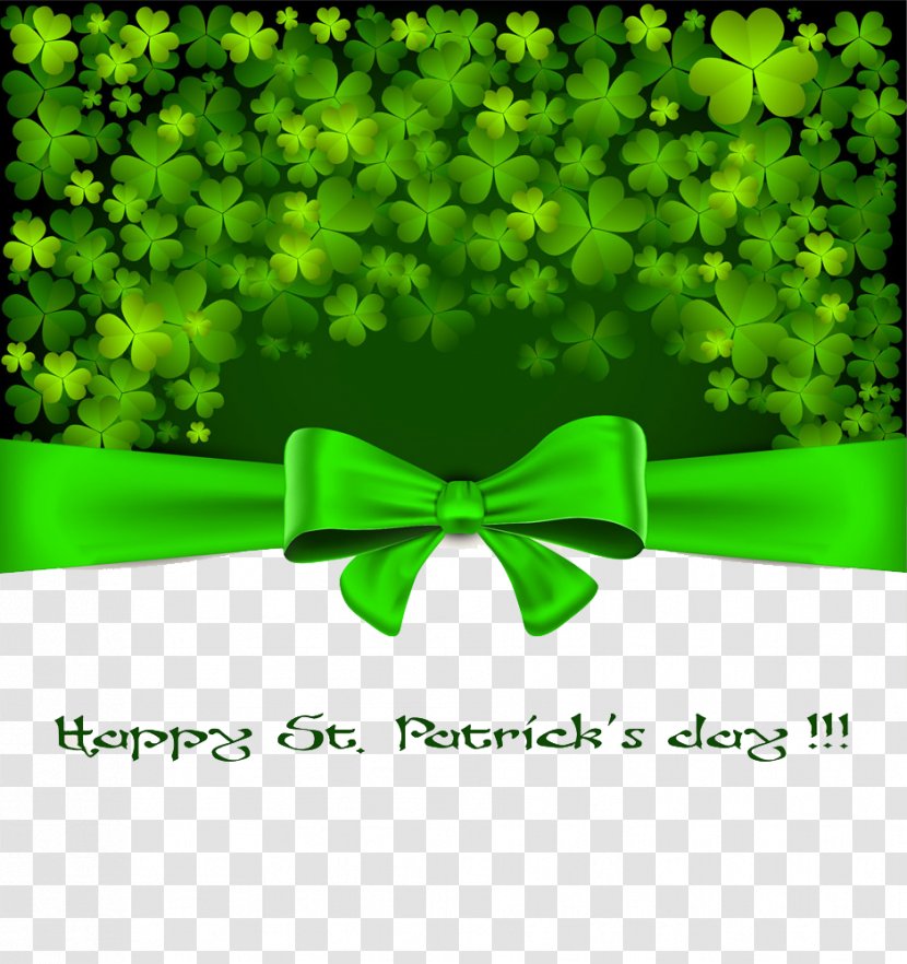 Ireland Saint Patricks Day March 17 Holiday Irish People - Clover And Green Bow Background Material Picture Transparent PNG
