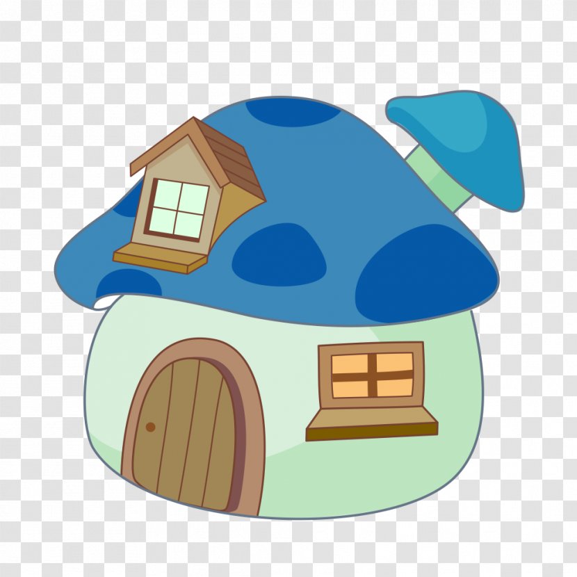Cartoon Illustration - Art - Hand Painted Blue Mushroom House Transparent PNG