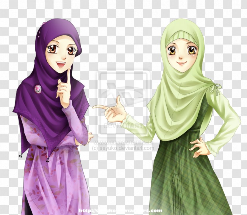 Islam Muslim Hijab Animated Cartoon - Watercolor Transparent PNG