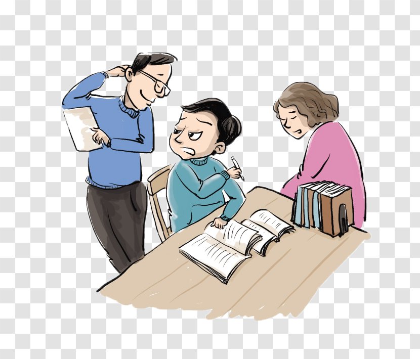 Child Parent Mother Son Cartoon - Parents Accompany Their Children Doing Homework Transparent PNG