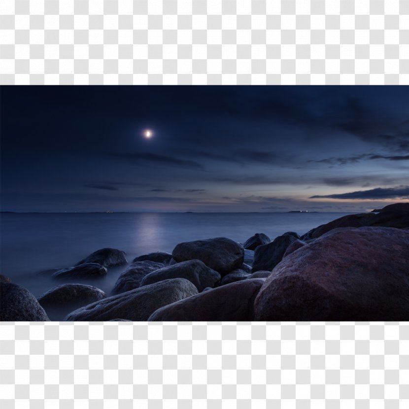 Moonlight Sea Night Sky Rock - Light Transparent PNG