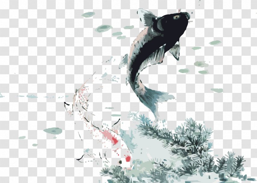 Ink Wash Painting Koi Image Art - Organism Transparent PNG