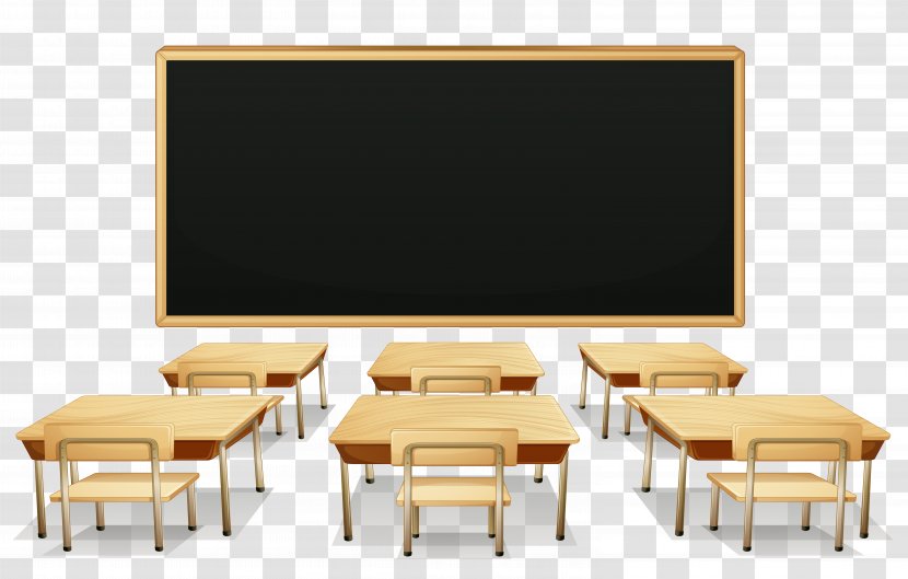 Classroom Student Clip Art - Table - School With Blackboard And Desks Clipart Picture Transparent PNG