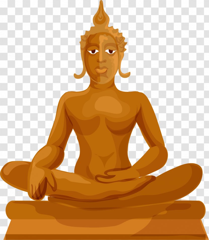 Gautama Buddha Icon - Sitting - Hand Painted Golden Transparent PNG