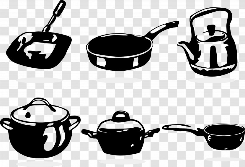Red Cooking Frying Pan Cookware And Bakeware - Stock Pots - Vector Black White Pot Transparent PNG
