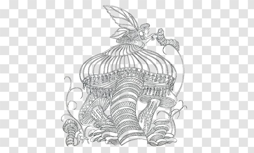 Visual Arts Fairies In Wonderland: An Interactive Coloring Adventure For All Ages Line Art Sketch - Drawing - Creative Mushroom FIG. Transparent PNG