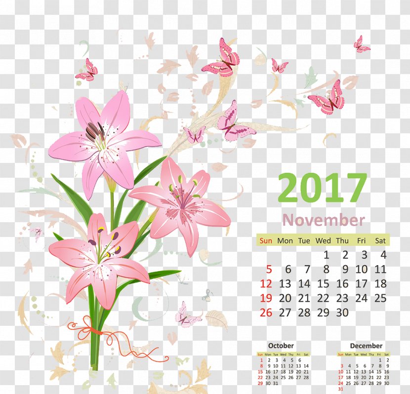December Floral Design Month Font - Petal - 2017 Calendar Transparent PNG
