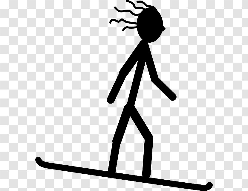 Snowboarding Skiing Clip Art - Black - Stick Figure Mountain Transparent PNG