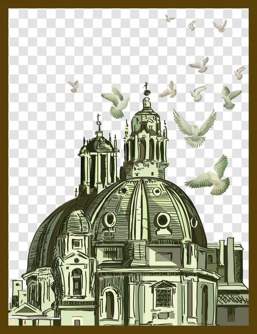 Building Church Poster Illustration - Drawing - Vector Old Transparent PNG