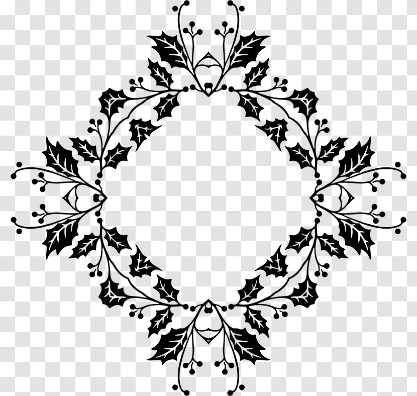Floral Design Line Art Black And White Clip - Photography - Holly Vector Transparent PNG