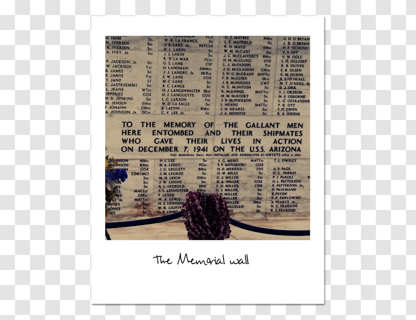 USS Arizona Memorial Paperback Harbor Name Font - Time Remember Wwii Lost Lives Transparent PNG