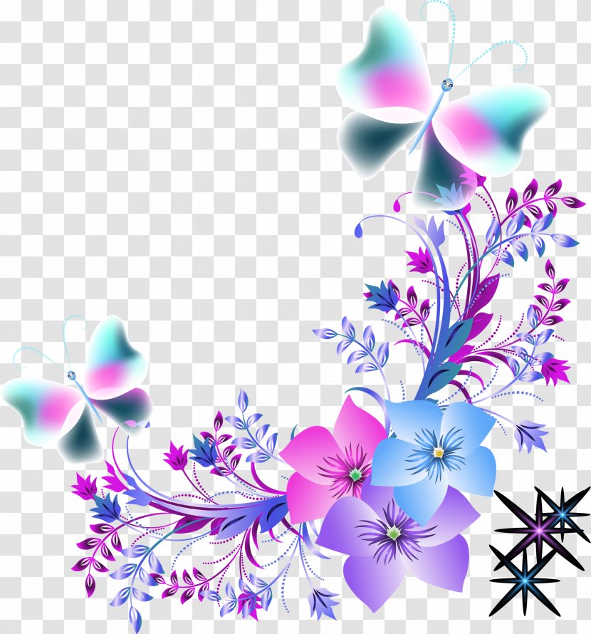 Butterfly Flower Euclidean Vector Color - Light - Colorful Flowers Of Dreams Transparent PNG