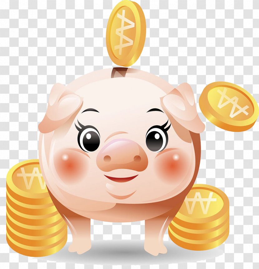 Saving Piggy Bank - Orange - Cartoon Transparent PNG