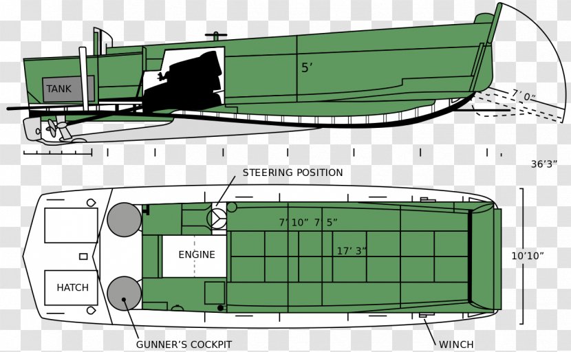 United States Second World War Normandy Landings LCVP Landing Craft - Diagram Transparent PNG