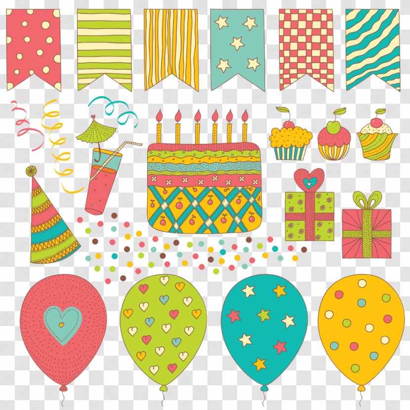 Birthday Cake Euclidean Vector Toy Balloon - Food - Colored Cartoon Balloons Transparent PNG