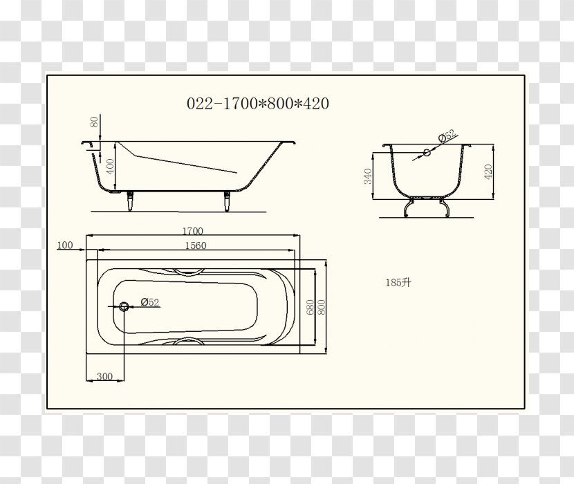 Paper Technical Drawing Bathtub - Area - Venera Transparent PNG