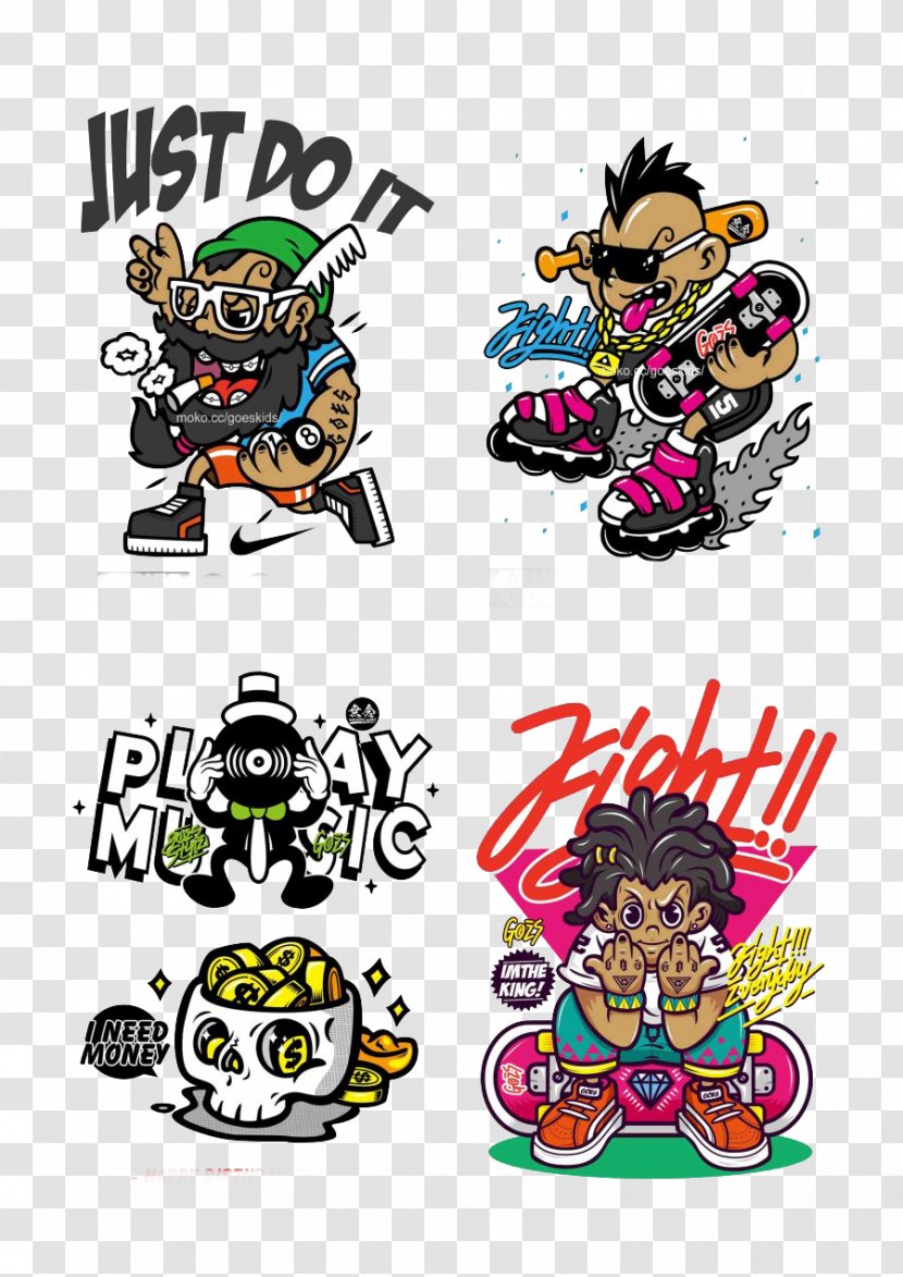 Hip Hop Cartoon Nike Graffiti Illustration - Silhouette - Trend Of Characters Transparent PNG