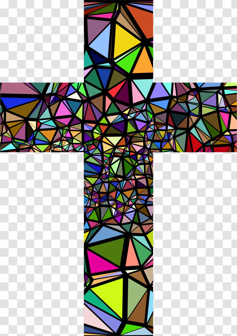 Window Stained Glass Christian Cross Clip Art - Stain - Low Poly Transparent PNG