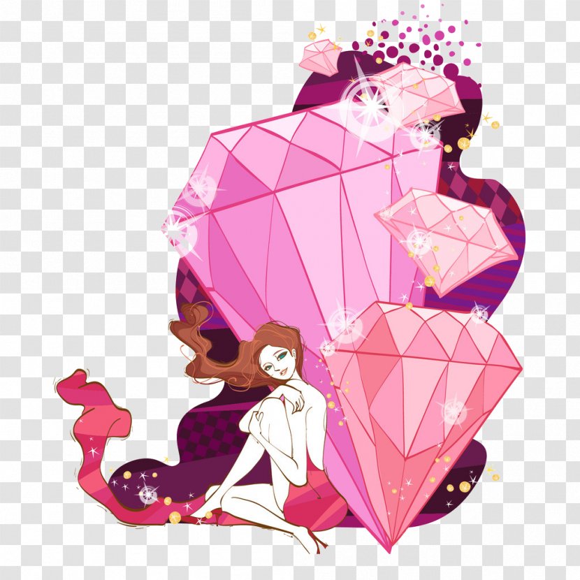 Cartoon Woman Illustration - Flower - Diamond Transparent PNG