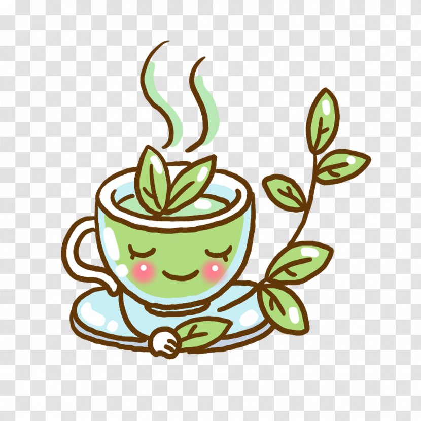 Green Tea Coffee Cartoon Illustration - Hand-painted Graphics Transparent PNG