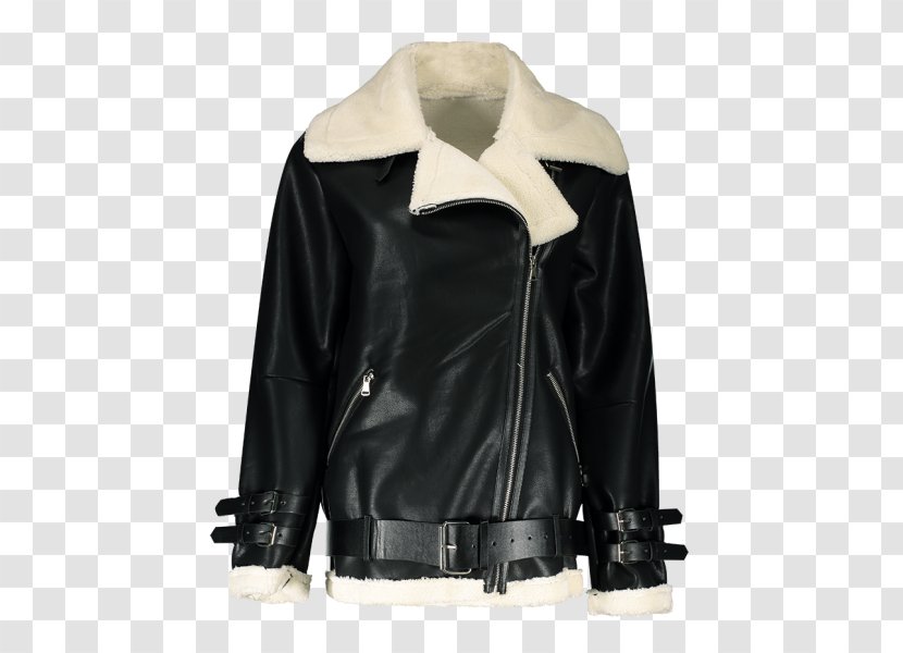 Leather Jacket Shearling Coat Lapel - Hoodie Transparent PNG
