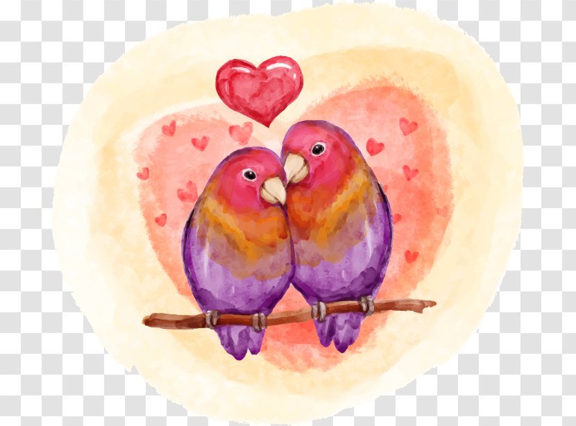 Lovebird Valentines Day - Heart - Love Birds Hand-painted Watercolor Transparent PNG