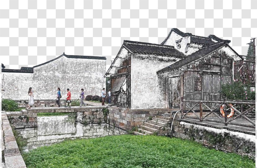 Wuzhen Wallpaper - Painting - Hand-painted Town Transparent PNG