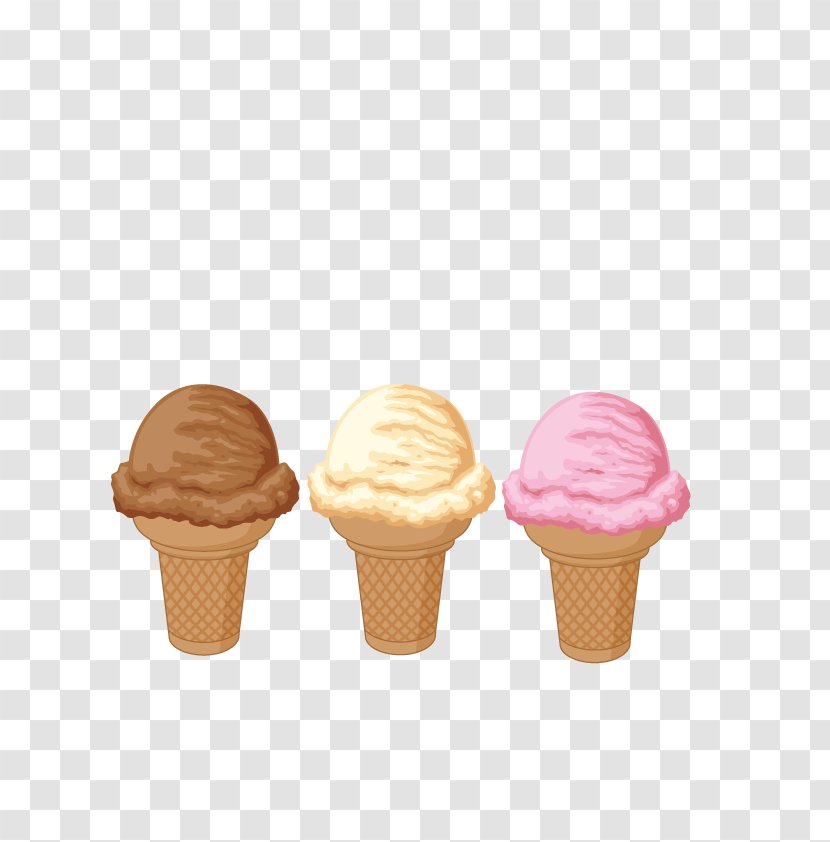 Ice Cream Cone Gelato Sweetness - Frozen Dessert - Vector Three Cones Transparent PNG
