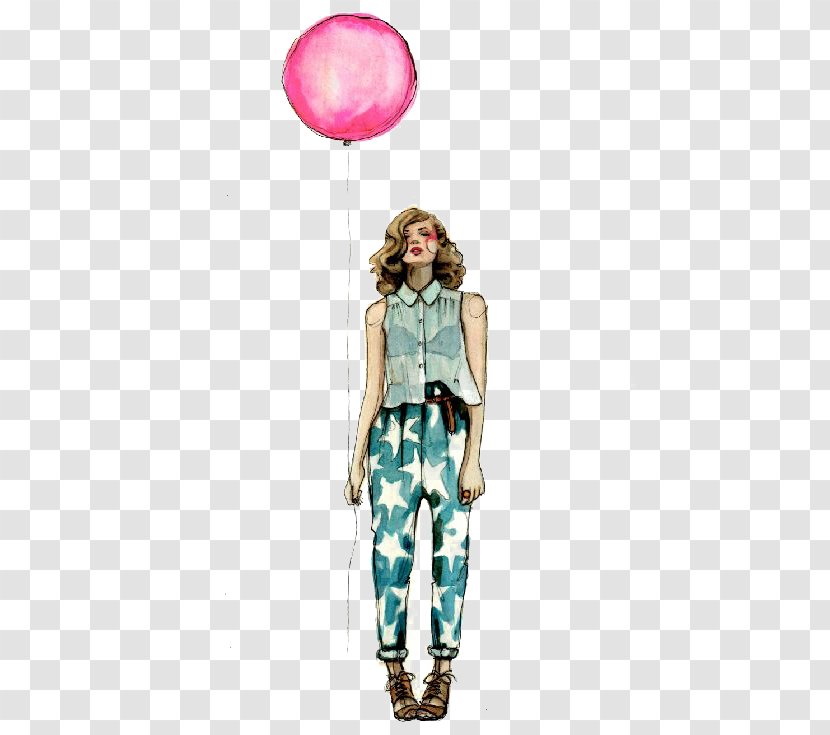 Fashion Illustration Drawing - Painting - Woman Holding Balloons Transparent PNG