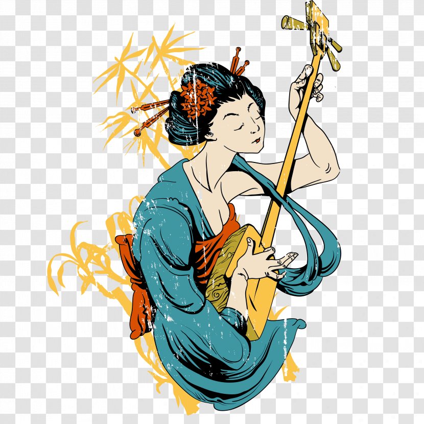 Japan Ukiyo-e - Designer - Japanese Geisha Vector Scroll Painting Transparent PNG