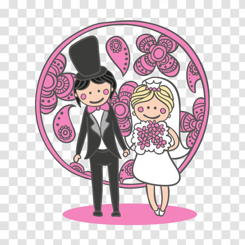 Cartoon Bride And Groom Vector Illustration - Tree Transparent PNG