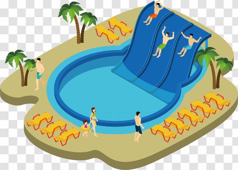 Water Park Swimming Pool Illustration - Isometric Projection - Vector Diagram Transparent PNG