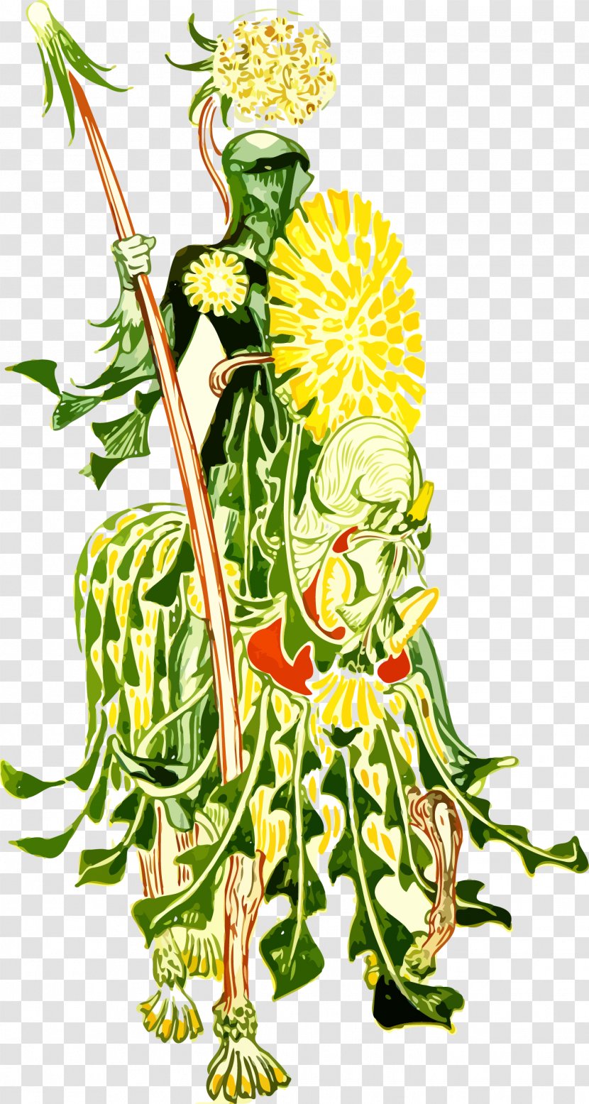 A Floral Fantasy In An Old English Garden Common Dandelion Knight Illustration - Flora - Vector Soldier Transparent PNG