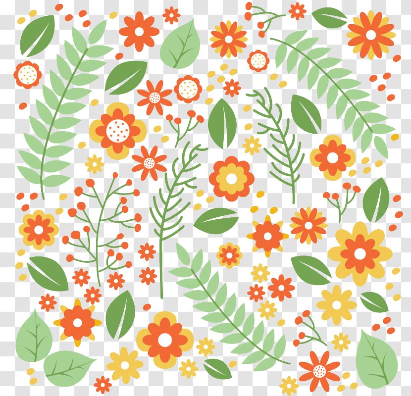 Flower Leaf Pattern - Vector Material Cartoon Flowers Seamless Background Transparent PNG