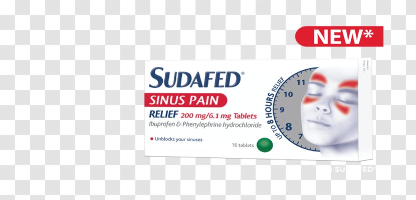 Sudafed Sinus Infection Nasal Congestion Pseudoephedrine Pain Management - Paranasal Sinuses - Tablet Transparent PNG