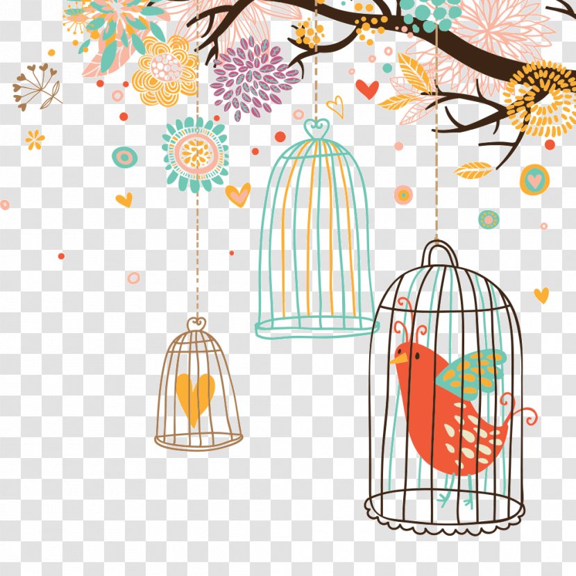 Bird Euclidean Vector Drawing - Cage - Hand-painted Illustration Transparent PNG