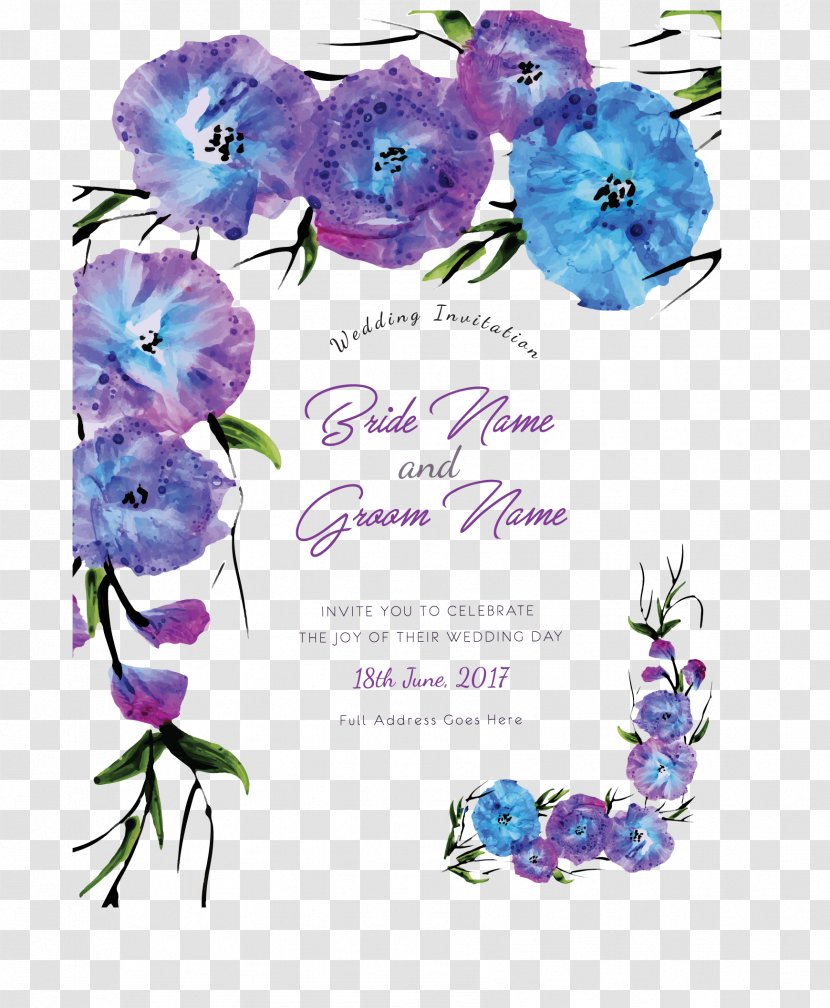 Wedding Invitation Flower Purple Blue - Color - And Morning Glory Transparent PNG