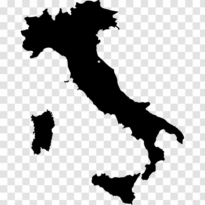 Italy Vector Map - Monochrome - The Seven Wonders Transparent PNG