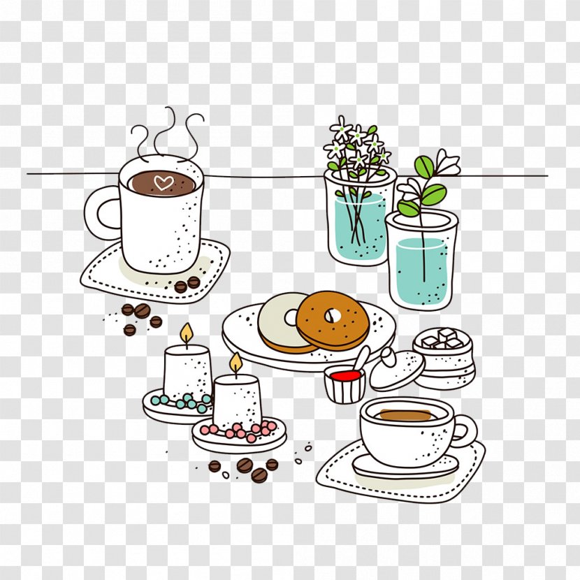 Coffee And Doughnuts Cafe Cup - Illustration Shop Transparent PNG