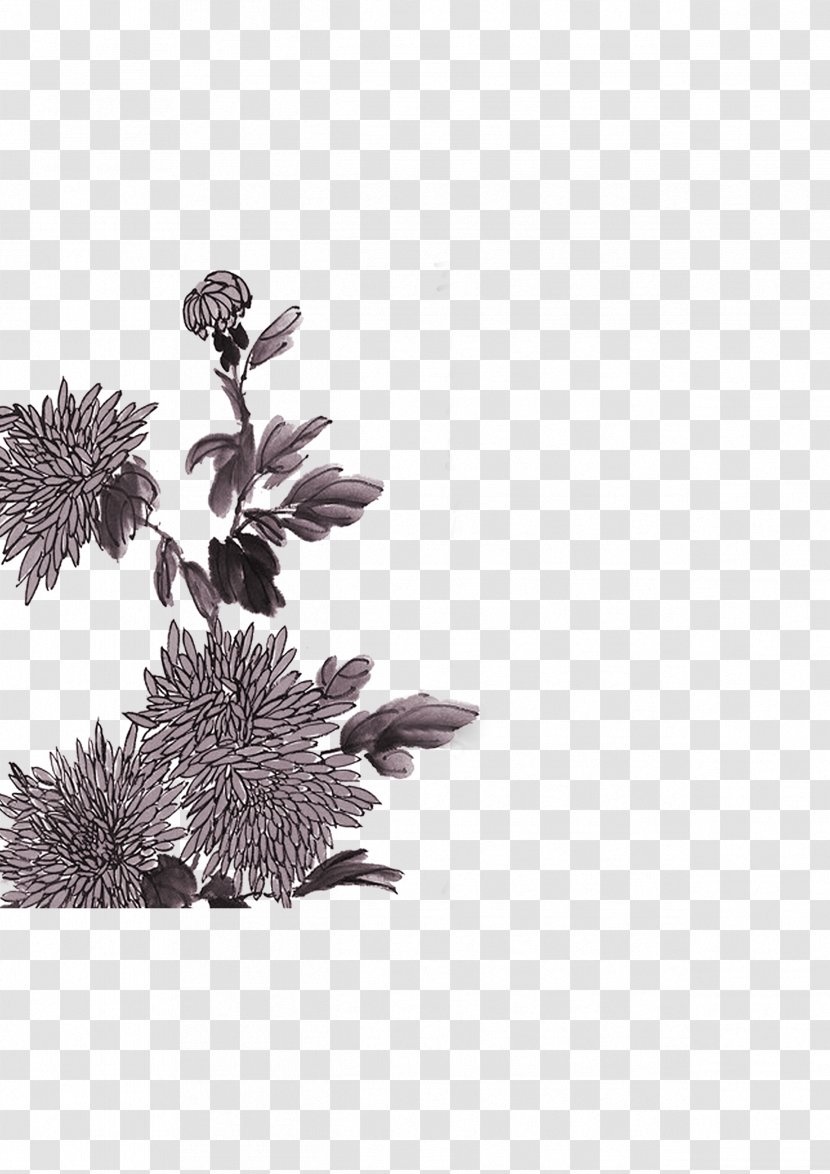 Double Ninth Festival Poster - Woman - Ink Chrysanthemum Transparent PNG