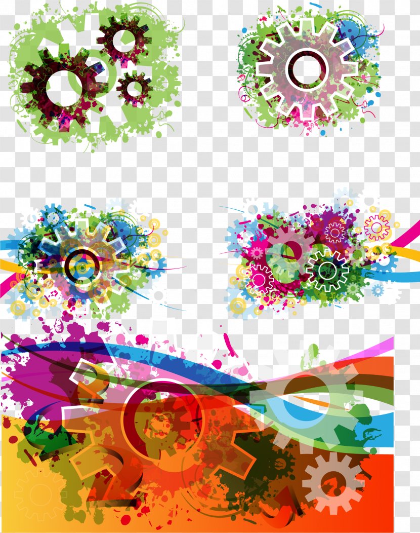 Gear Color - Cut Flowers - Colorful Background Vector Transparent PNG
