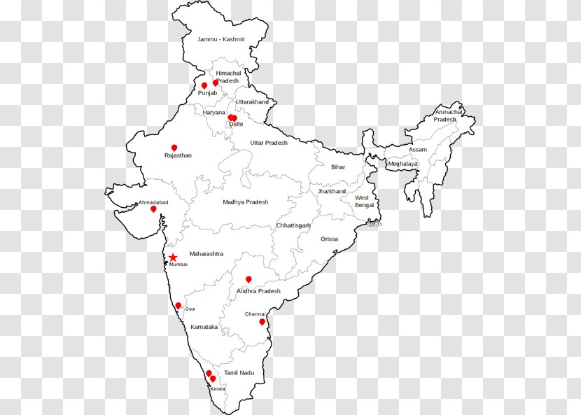 India Blank Map Somnath - Line Art - Jabalpur Express TrainIndia Transparent PNG