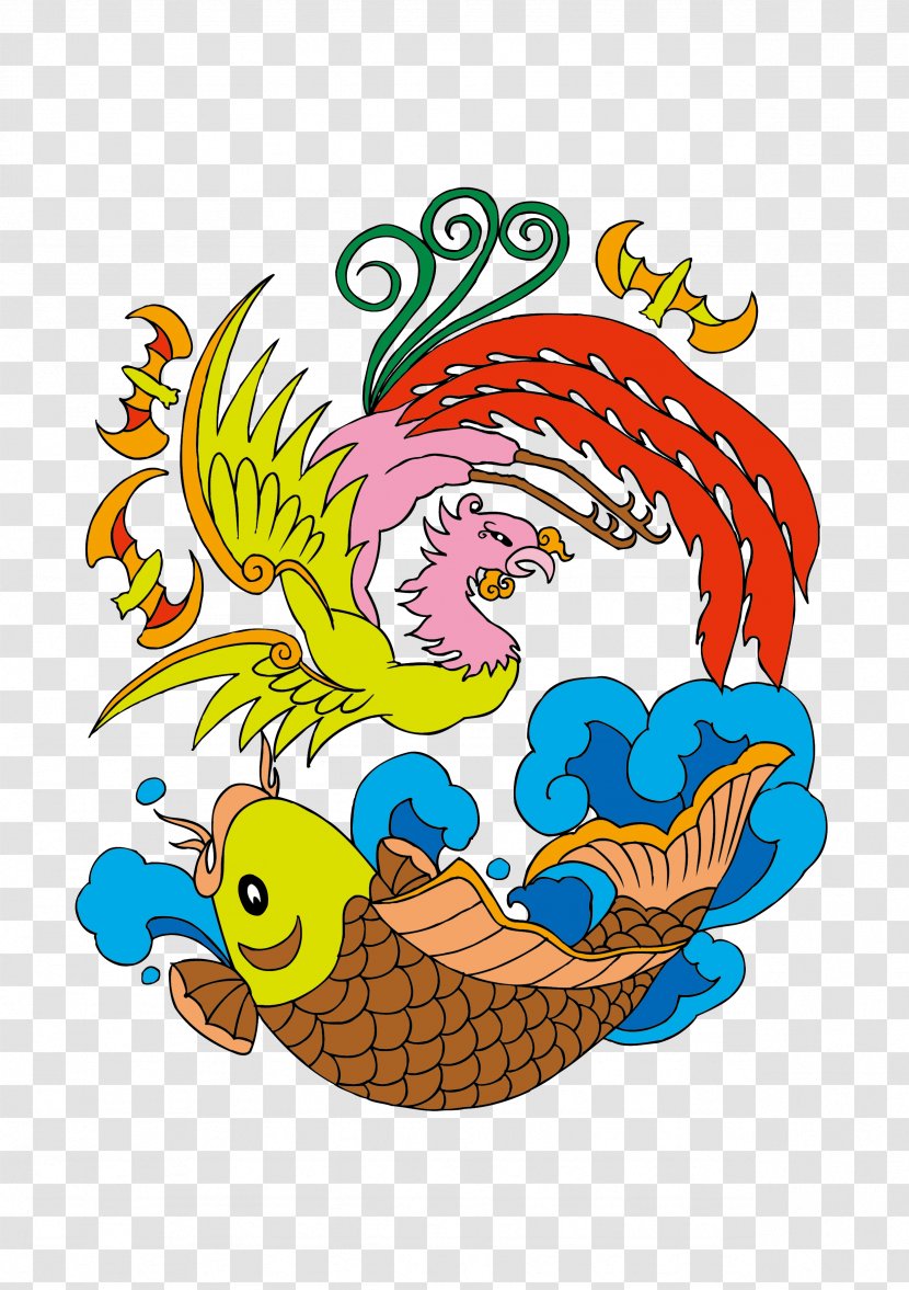 China U5409u7965u56feu6848 Clip Art - Motif - Fish And Phoenix Transparent PNG